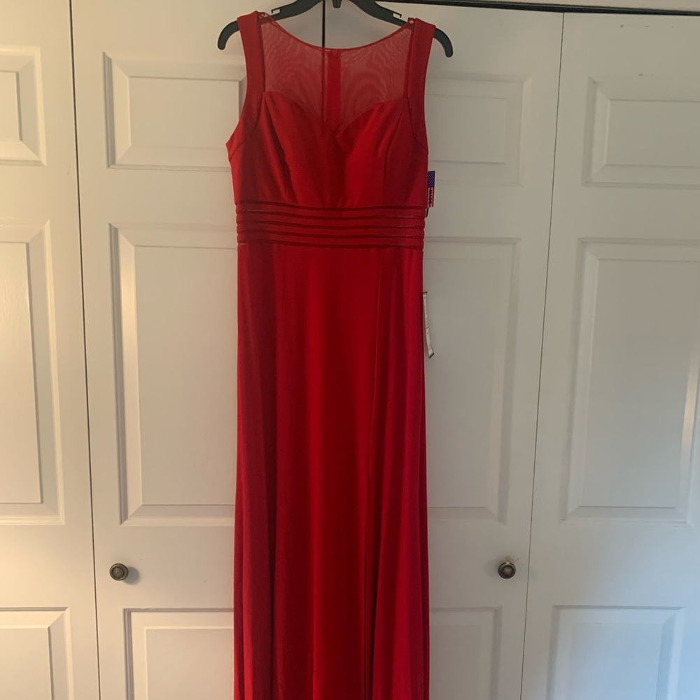Size 12 red long side slit dress. Never been worn.